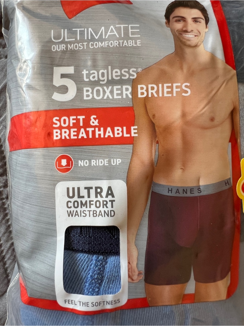 Hanes Men Boxer Briefs - Black, Blue, Gray - 5 Pack
